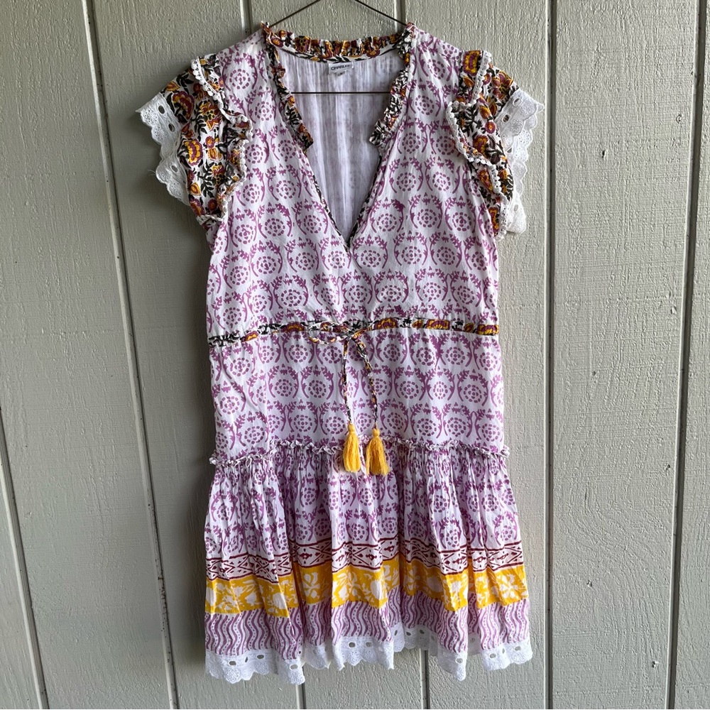 Charlee by Charleston Shoe Co. Garrott Ruffle Mini Dress Floral Prints Size L